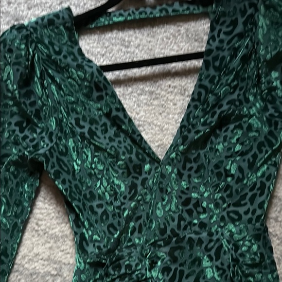 Elegant Green Leopard Print Dress - Picture 3 of 5